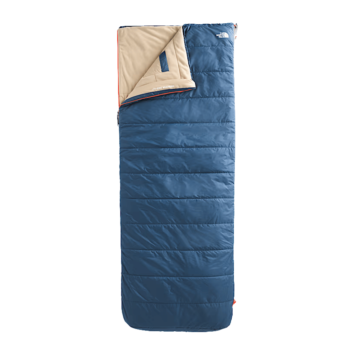 THE NORTH FACE WAWONA BED 20 SLEEPING BAG – SHADY BLUE/RETRO ORANGE - OS - FRONT VIEW FULL LENGTH