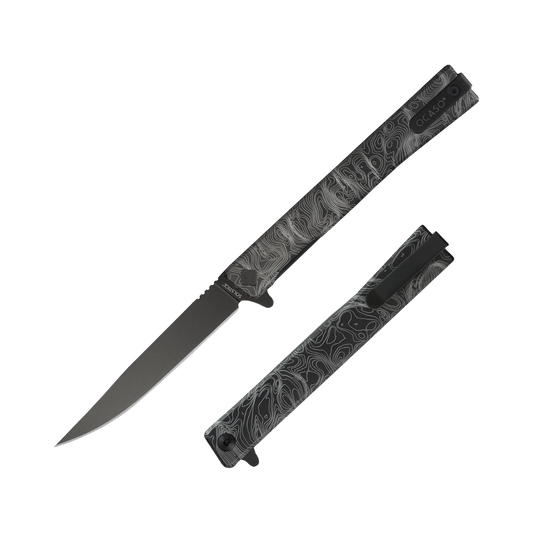 OCASO KNIVES SOLSTICE ENGRAVED TITANIUM/BLK 7.8IN