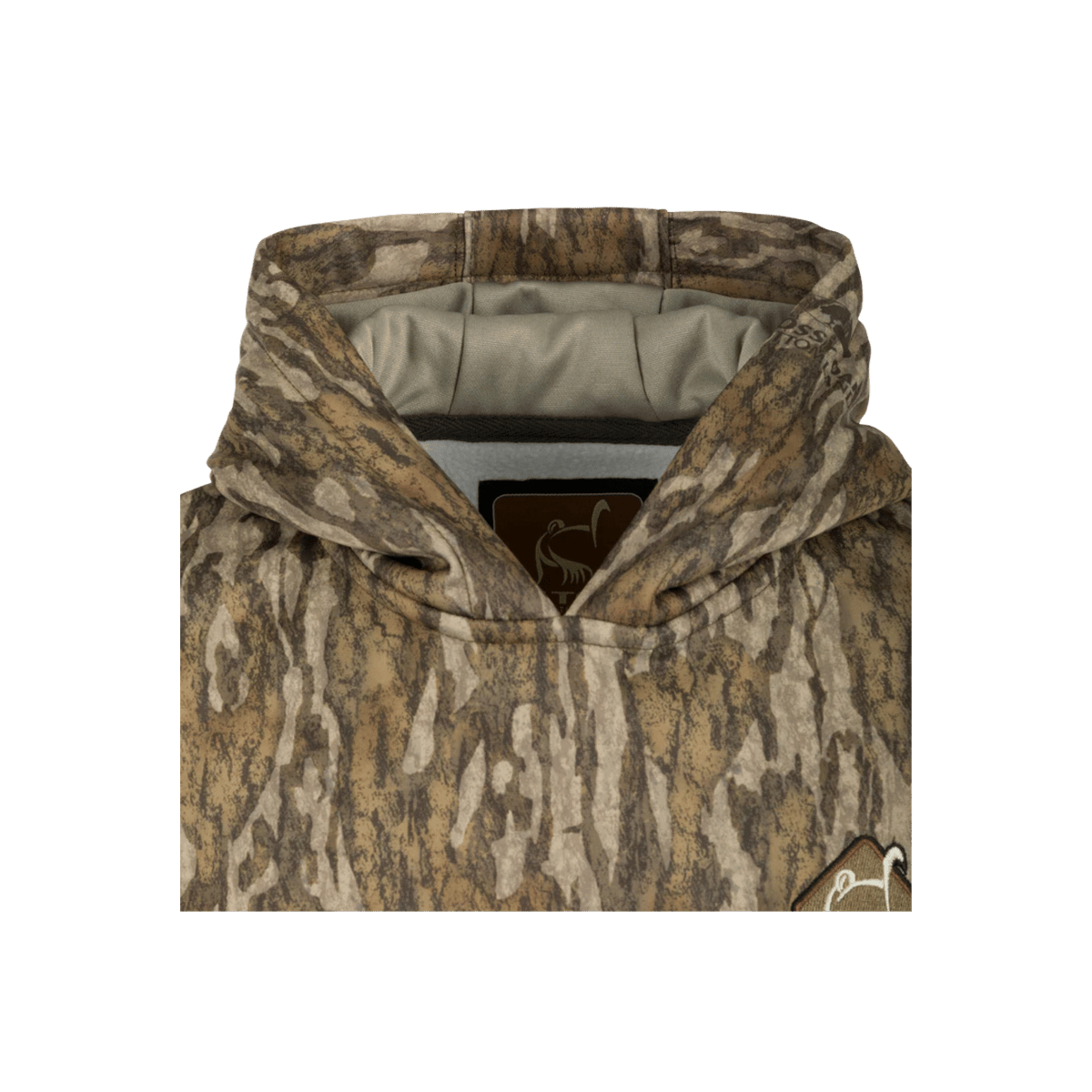 OL`TOM YOUTH CAMO PERFORMANCE HOODIE - BOTTOMLAND - CLOSE-UP VIEW