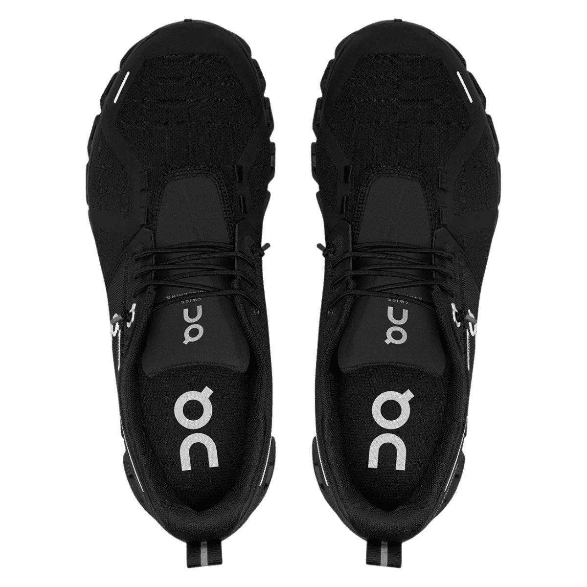 ON WOMEN'S CLOUD 5 WATERPROOF RUNNING SHOES - ALL BLACK_TOP ANGLE