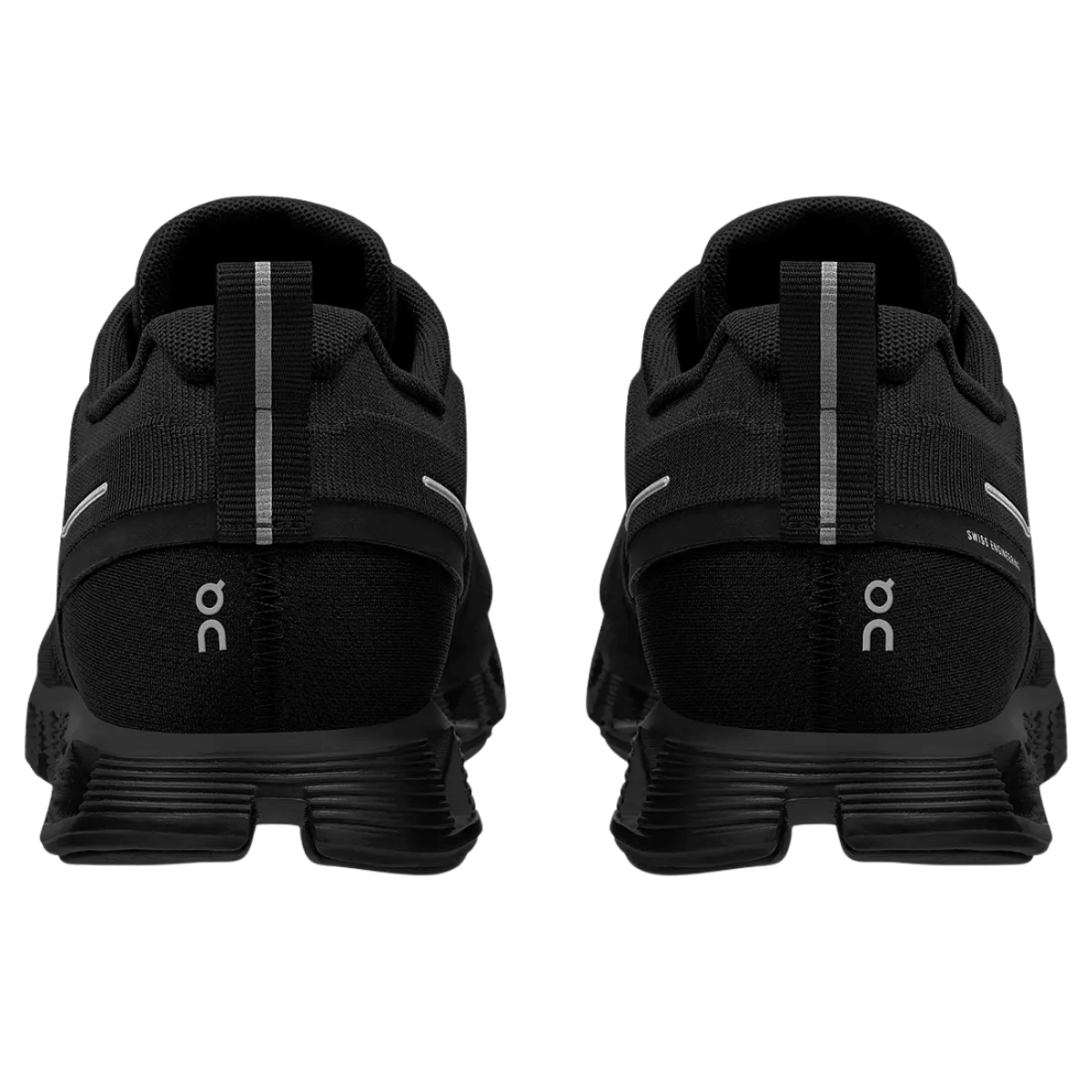ON WOMEN'S CLOUD 5 WATERPROOF SHOES - ALL BLACK_BACK ANGLE
