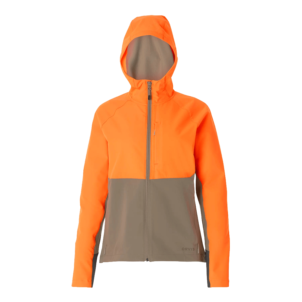 ORVIS WOMEN'S PRO LT SOFTSHELL HOODIE- TAN/BLAZE