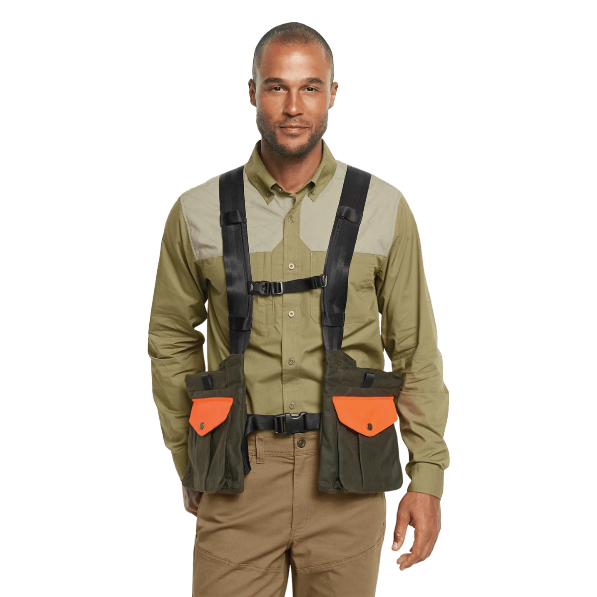 ORVIS WAXED COTTON STRAP VEST - OLIVE BLAZE - FRONT ANGLE WW
