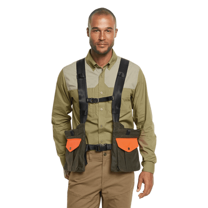 ORVIS WAXED COTTON STRAP VEST - OLIVE BLAZE - FRONT ANGLE WW