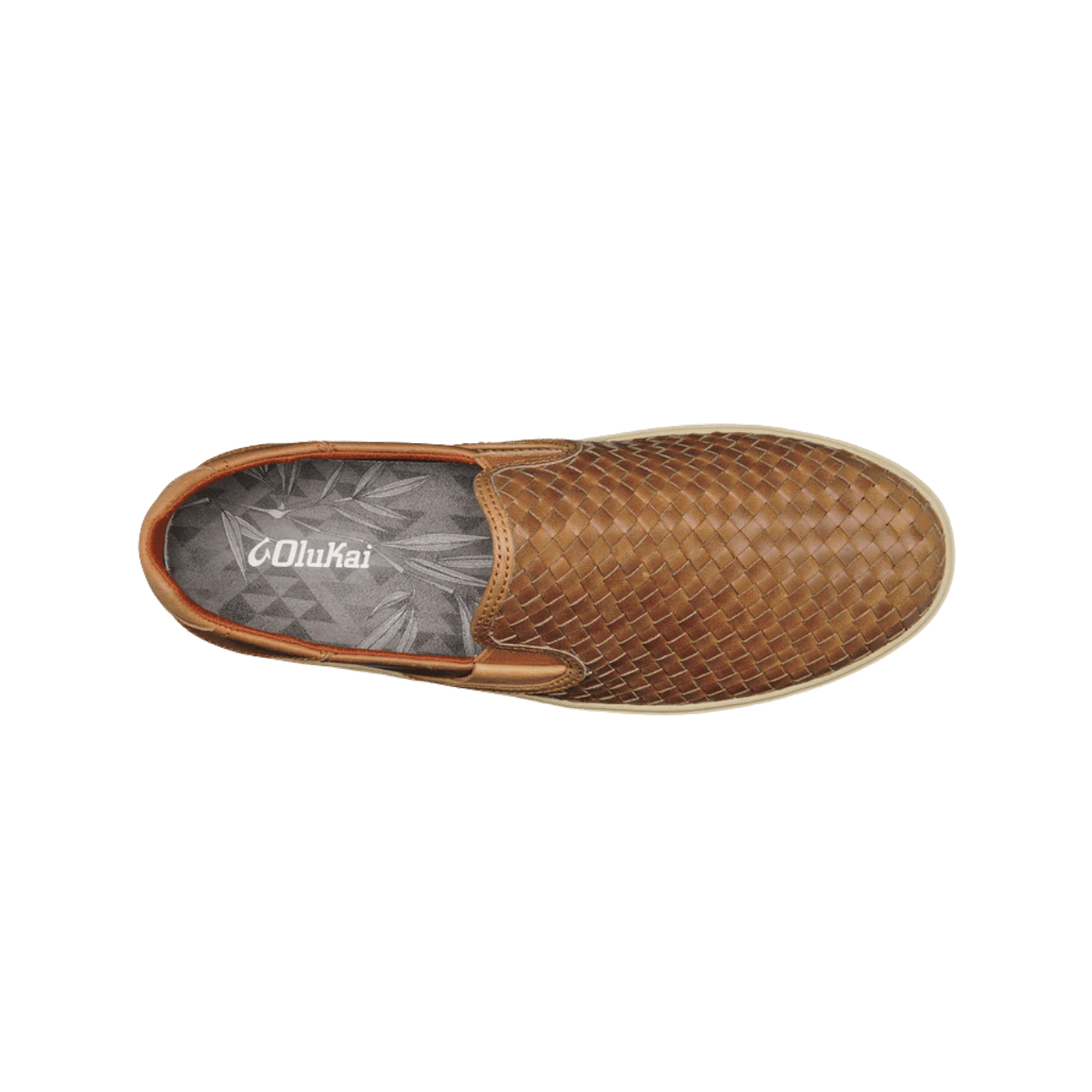 OLUKAI LAE'AHI LAUHALA LEATHER SLIP-ON SHOES - FOX - TOP VIEW