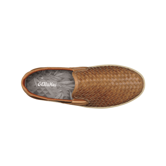 OLUKAI LAE'AHI LAUHALA LEATHER SLIP-ON SHOES - FOX - TOP VIEW