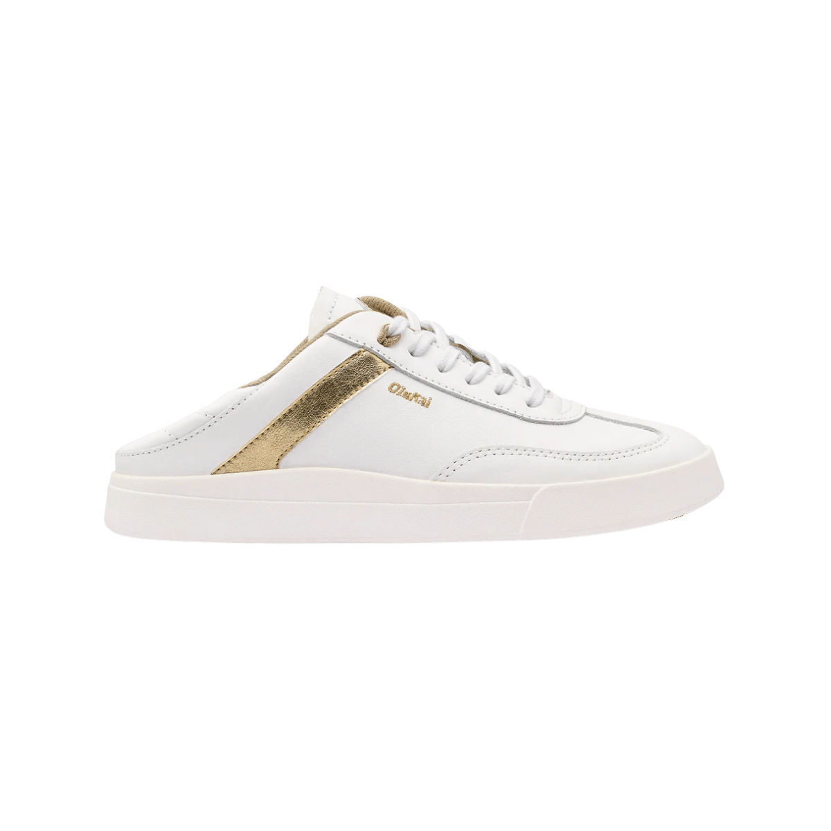 OLUKAI HA'UPU LEATHER SNEAKERS - WHITE - SIDE VIEW