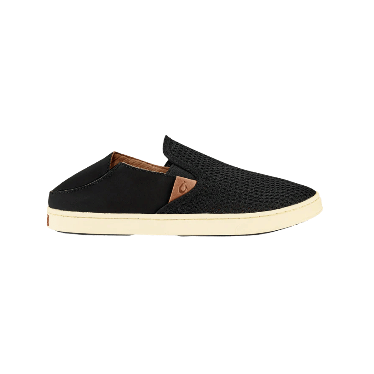 OLUKAI PEHUEA SLIP-ON SHOES - BLACK - SIDE VIEW