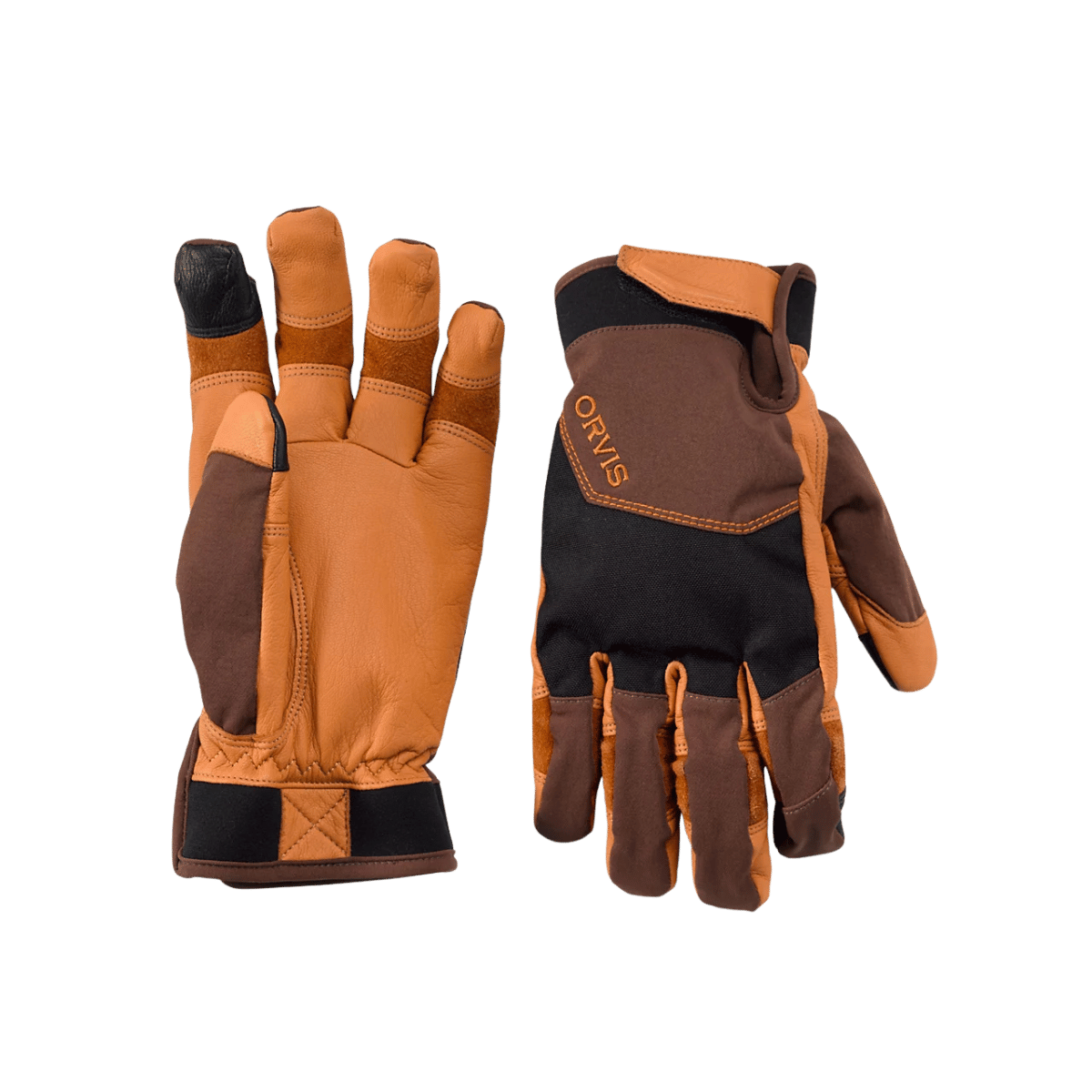 ORVIS COLD WEATHER HUNTING GLOVE - BLACK/BROWN - FRONT & BACK VIEW