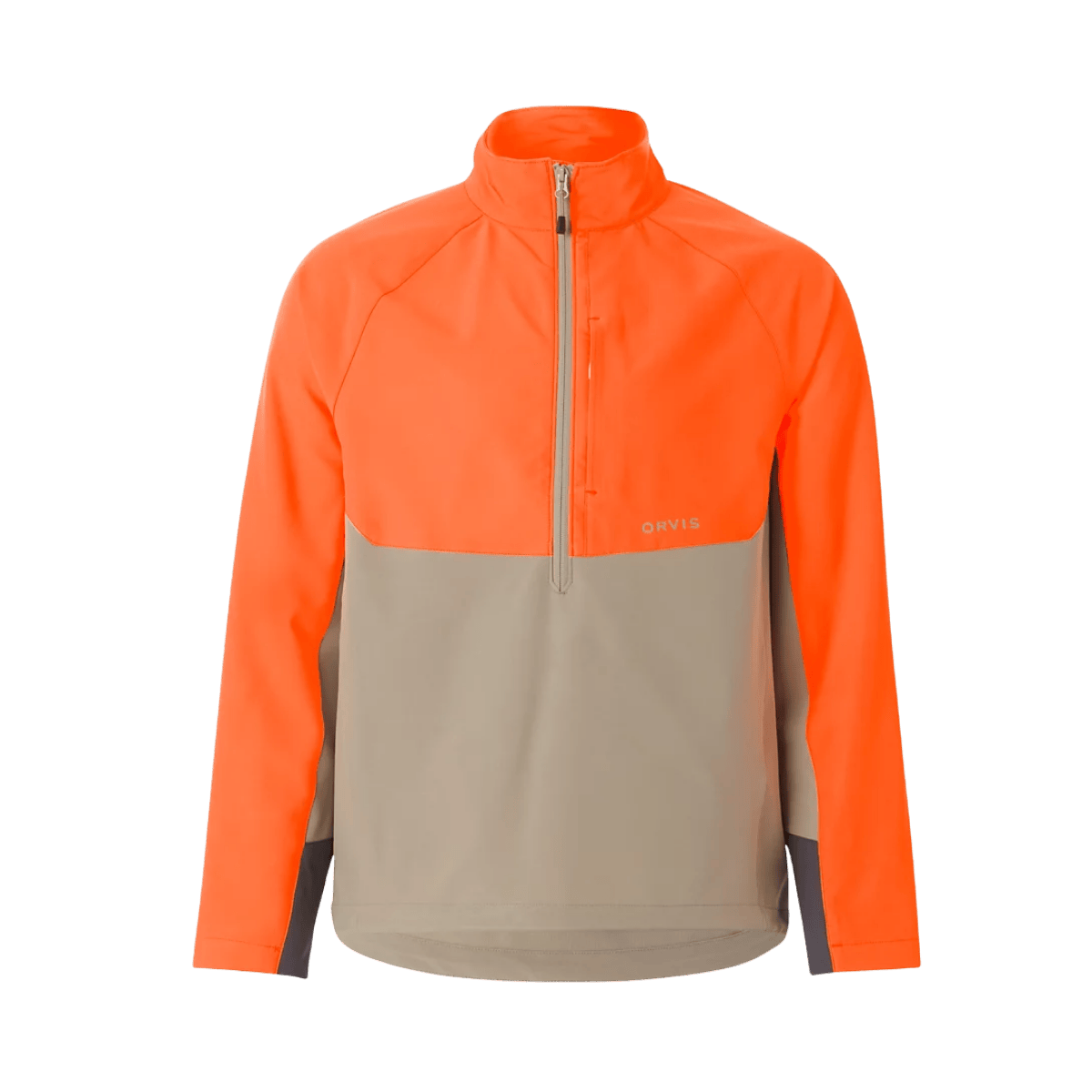 ORVIS PRO LT SOFTSHELL PULLOVER - TAN/BLAZE - FRONT VIEW