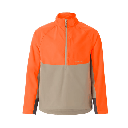 ORVIS PRO LT SOFTSHELL PULLOVER - TAN/BLAZE - FRONT VIEW