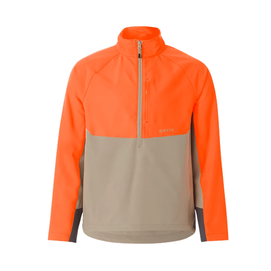 ORVIS PRO LT SOFTSHELL PULLOVER - TAN/BLAZE - FRONT VIEW