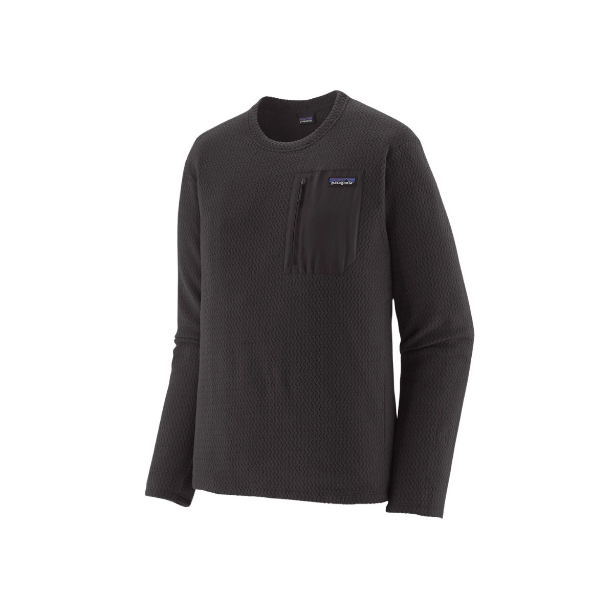 PATAGONIA MEN'S R1 AIR CREW, BLACK, FRONT ANGLE, SM, MD, LG, XL