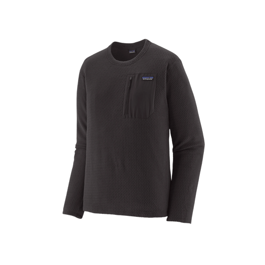 PATAGONIA MEN'S R1 AIR CREW, BLACK, FRONT ANGLE, SM, MD, LG, XL