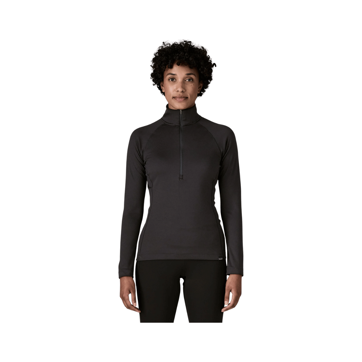 PATAGONIA WOMEN'S CAPILENE MIDWEIGHT ZIP-NECK, SM, MD, LG, XL, BLACK, FRONT ANGLE FIT