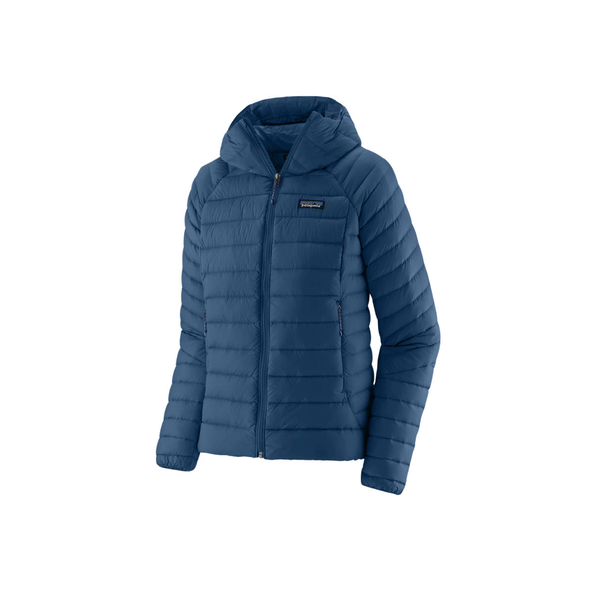 PATAGONIA WOMEN'S DOWN SWEATER HOODY, CLEMENT BLUE, FRONT ANGLE, SM, MD, LG, XL