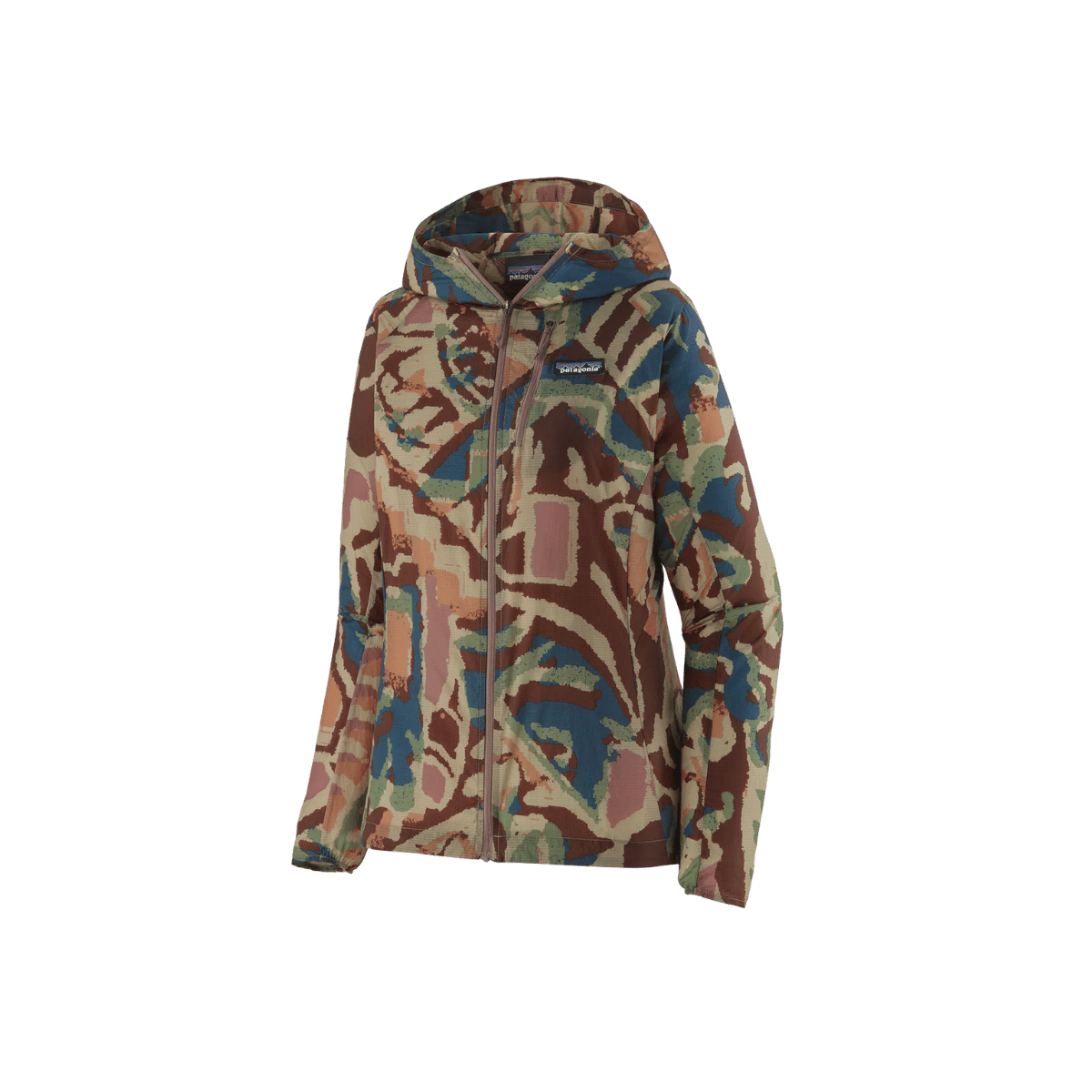 PATAGONIA WOMEN'S HOUDINI JACKET, THRIVING PLANET CONE BROWN, FRONT ANGLE, SM, MD, LG