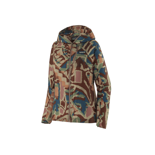 PATAGONIA WOMEN'S HOUDINI JACKET, THRIVING PLANET CONE BROWN, FRONT ANGLE, SM, MD, LG
