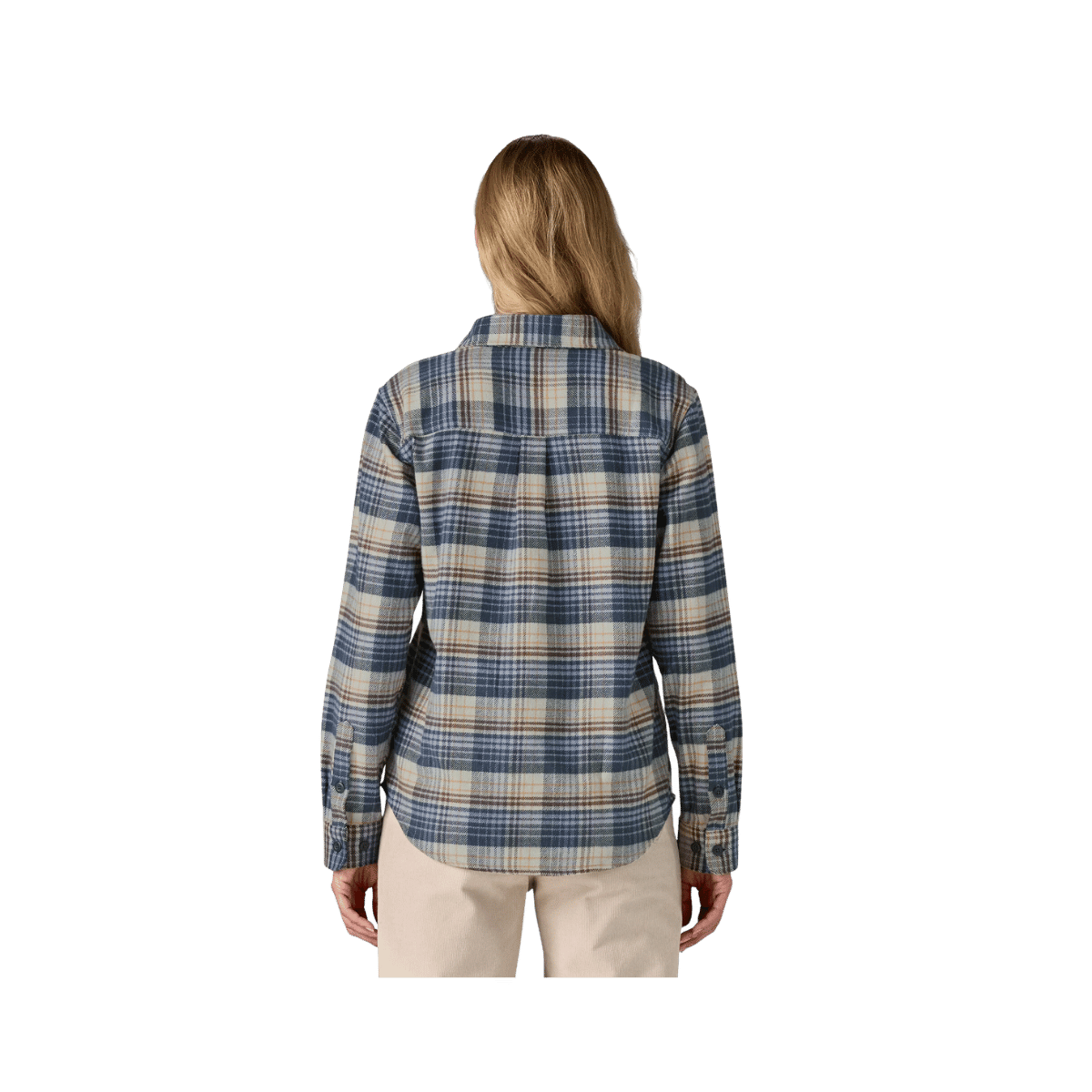 PATAGONIA WOMEN'S ORGANIC CTN MW FJORD FLANNEL, SM, MD, LG, XL, BLUE, BACK ANGLE FIT