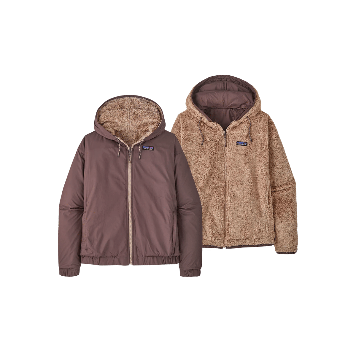 PATAGONIA WOMEN'S REVERSIBLE CAMBRIA JACKET, DUSKY BROWN, FRONT ANGLE, SM, MD, LG, XL