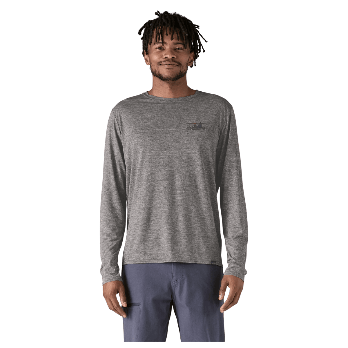 PATAGONIA MEN'S LONG-SLEEVED CAPILENE COOL DAILY GRAPHIC SHIRT - FEATHER GRAY - FRONT VIEW WW