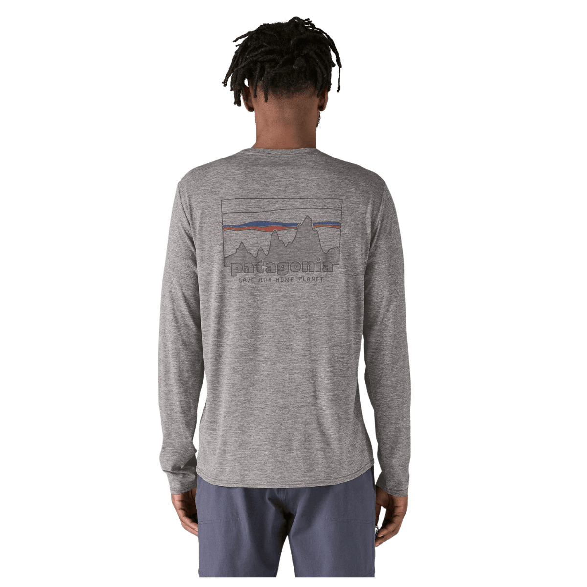PATAGONIA MEN'S LONG-SLEEVED CAPILENE COOL DAILY GRAPHIC SHIRT - FEATHER GRAY - BACK VIEW WW