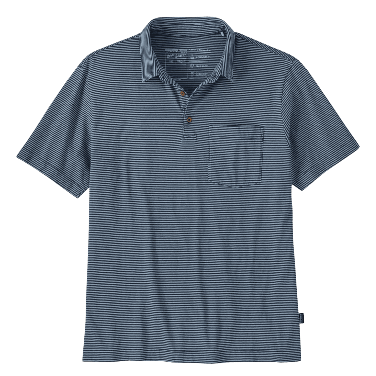 PATAGONIA MEN'S DAILY COTTON POLO SHIRT - FATHOM STRIPE / NEW NAVY - FRONT VIEW