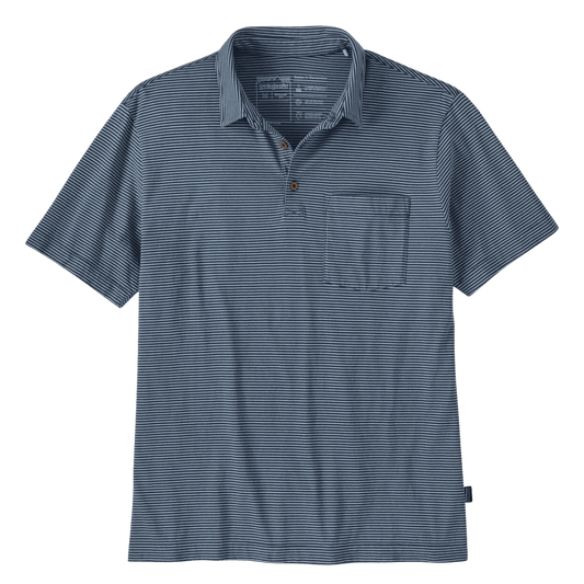 PATAGONIA MEN'S DAILY COTTON POLO SHIRT - FATHOM STRIPE / NEW NAVY - FRONT VIEW