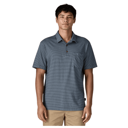 PATAGONIA MEN'S DAILY COTTON POLO SHIRT - FATHOM STRIPE / NEW NAVY - FRONT VIEW WW