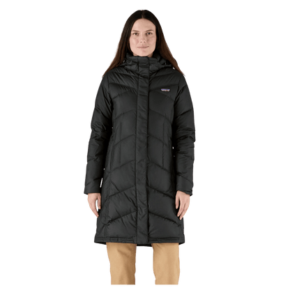PATAGONIA WOMEN'S KNEE-LENGTH DOWN WITH IT PARKA - BLK - FRONT VIEW WW