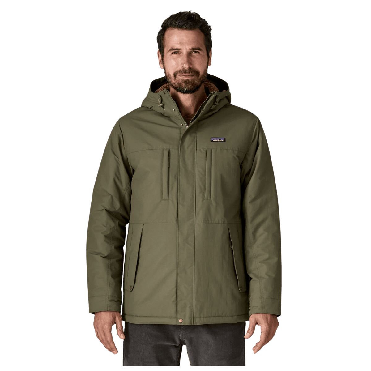 PATAGONIA MEN'S ISTHMUS PARKA HOODED JACKET - BASIN GREEN - FRONT VIEW WW