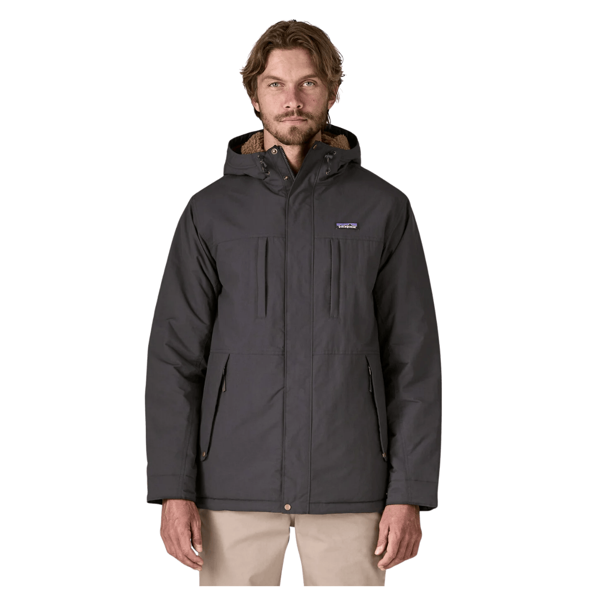PATAGONIA MEN'S ISTHMUS PARKA HOODED JACKET - INK BLACK - FRONT VIEW WW