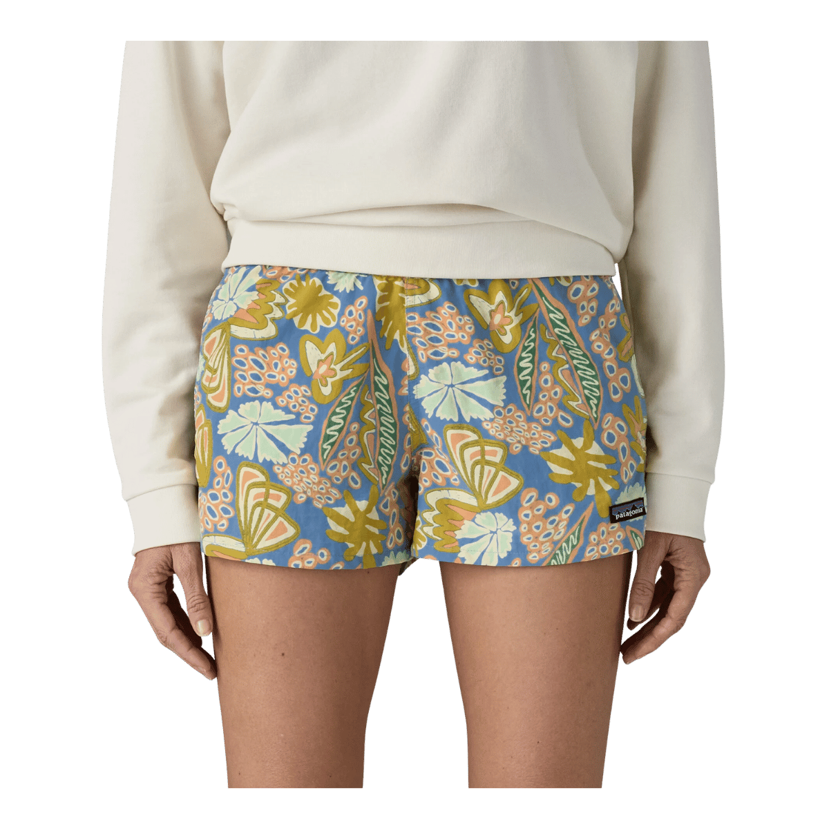 PATAGONIA WOMEN BARELY BAGGIES LOW RISE SHORTS 2-1/2" - ABUNDANT BLUE - FRONT VIEW WW