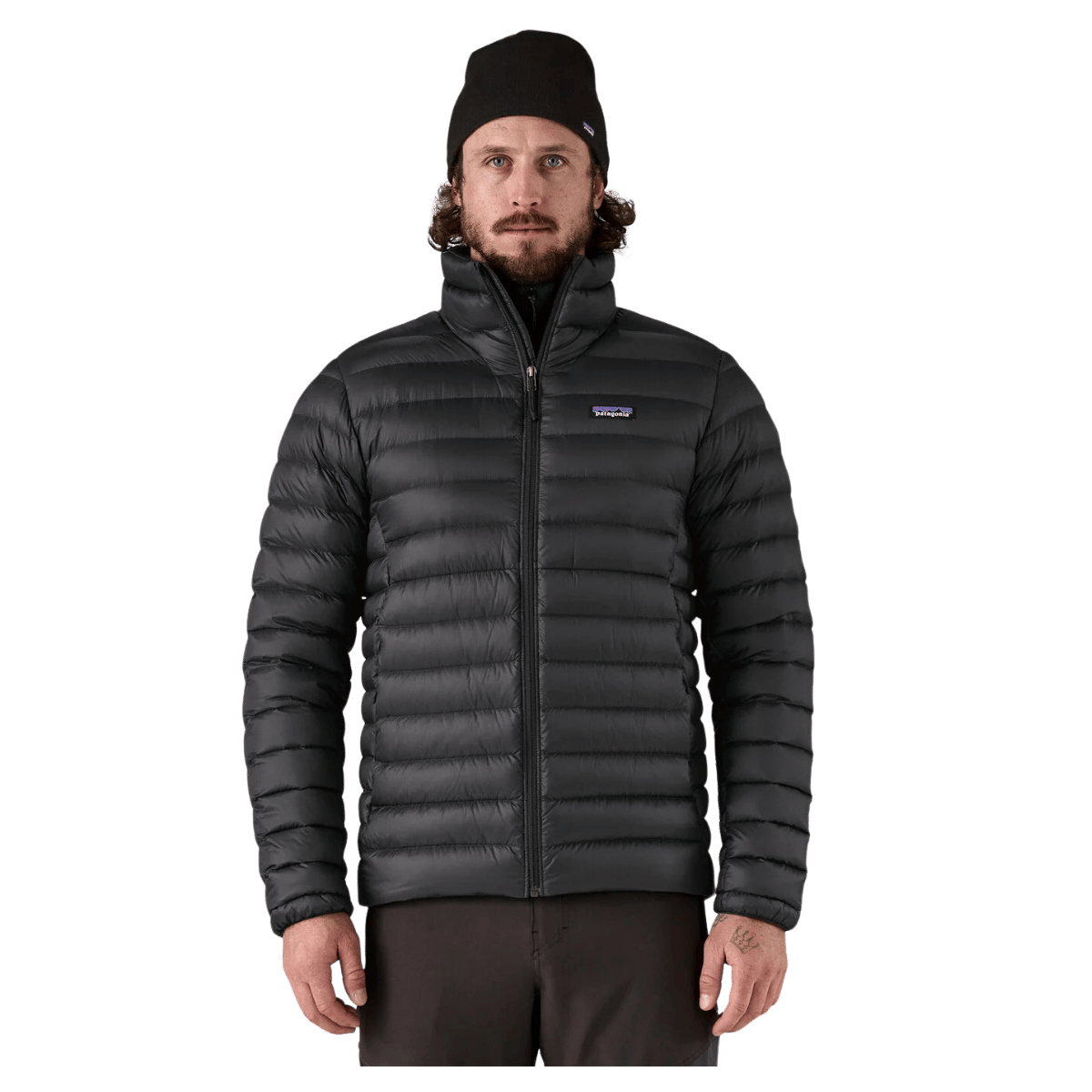 PATAGONIA MEN'S DOWN SWEATER JACKET DWR FINISH - BLACK - FRONT VIEW WW