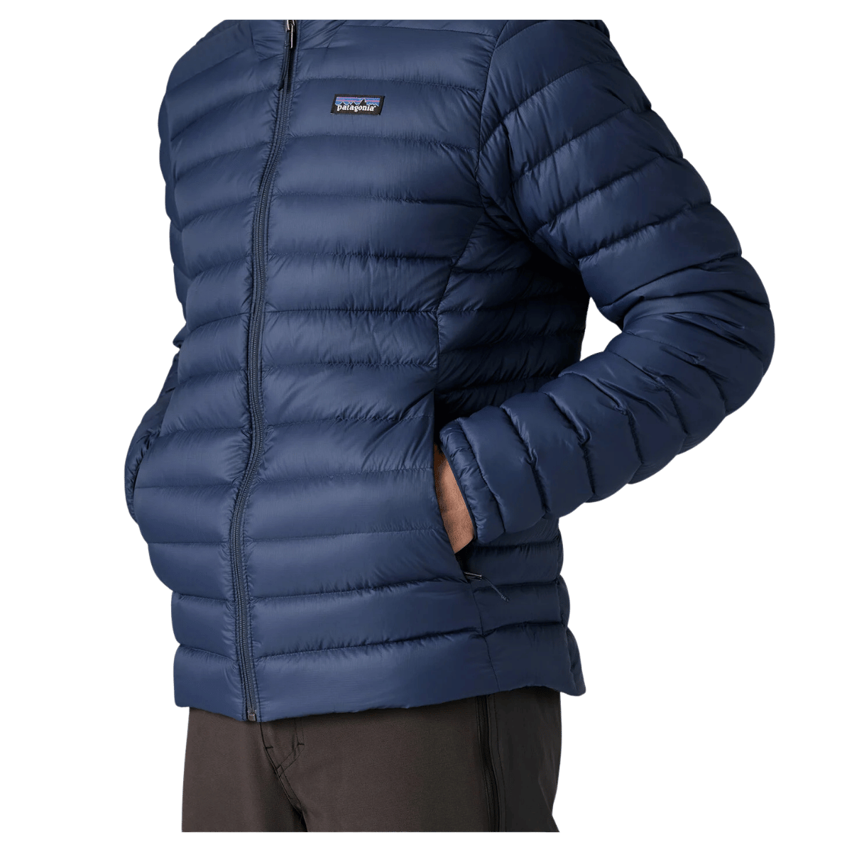 PATAGONIA MEN'S DOWN SWEATER JACKET DWR FINISH - NEW NAVY - POCKET VIEW WW