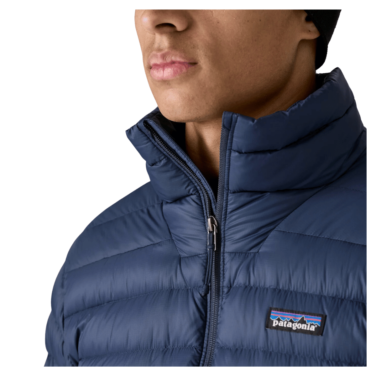 PATAGONIA MEN'S DOWN SWEATER JACKET DWR FINISH - NEW NAVY - NECK PART WW