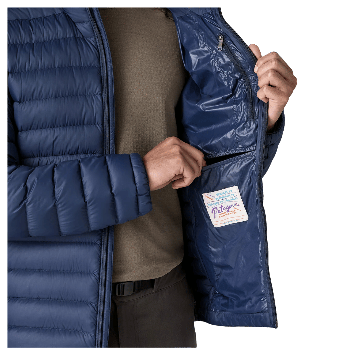 PATAGONIA MEN'S DOWN SWEATER JACKET DWR FINISH - NEW NAVY - INSIDE POCKET WW