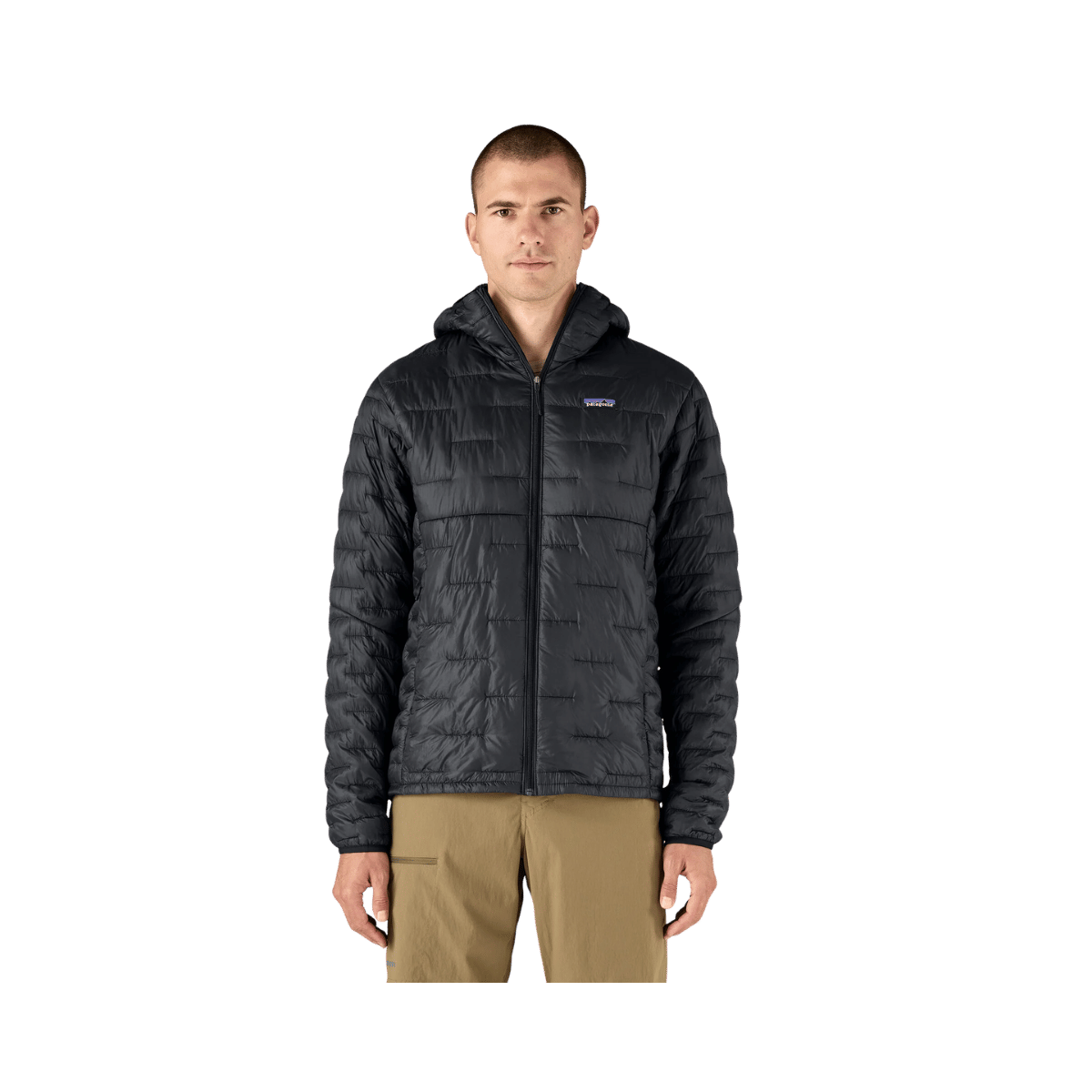 PATAGONIA MICRO PUFF HOODY-BLACK FRONT MODEL