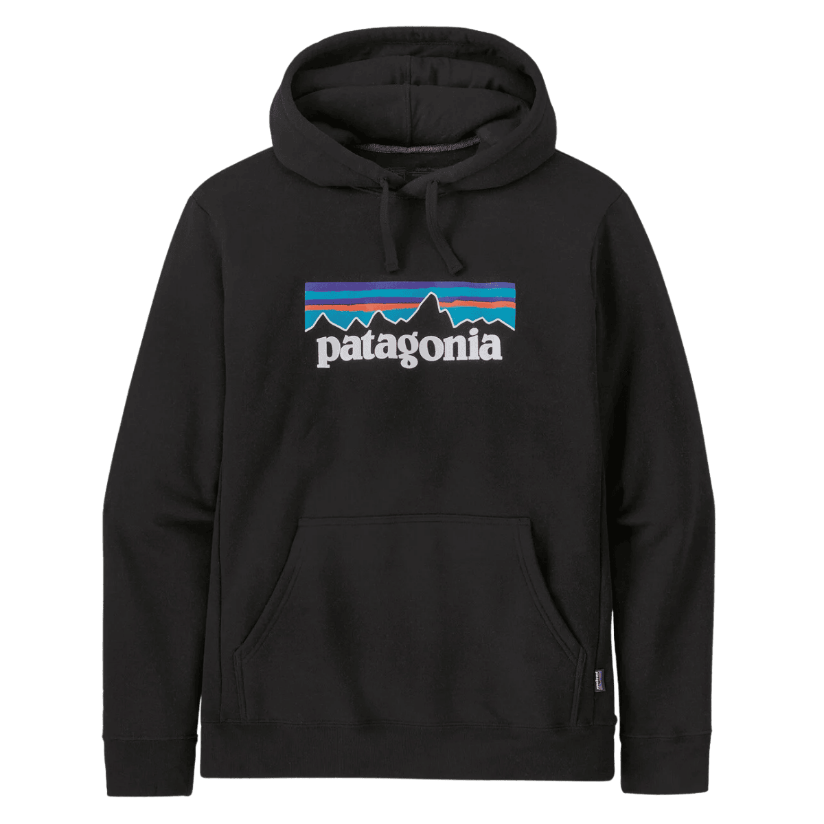 PATAGONIA MEN'S P-6 LOGO UPRISAL PULLOVER HOODY - BLACK - FRONT VIEW 