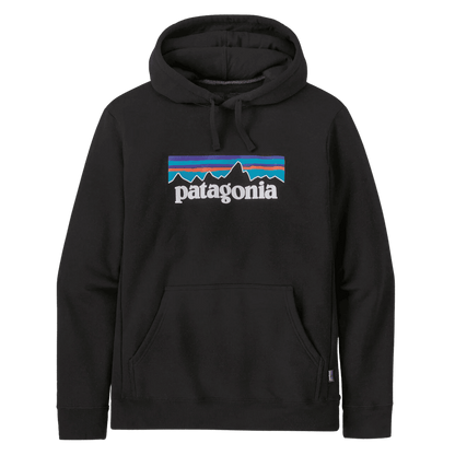 PATAGONIA MEN'S P-6 LOGO UPRISAL PULLOVER HOODY - BLACK - FRONT VIEW 