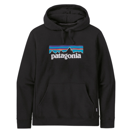 PATAGONIA MEN'S P-6 LOGO UPRISAL PULLOVER HOODY - BLACK - FRONT VIEW 