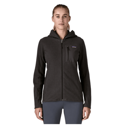 PATAGONIA WOMEN'S R1 AIR FULL ZIP HOODY - BLACK - FRONT VIEW WW