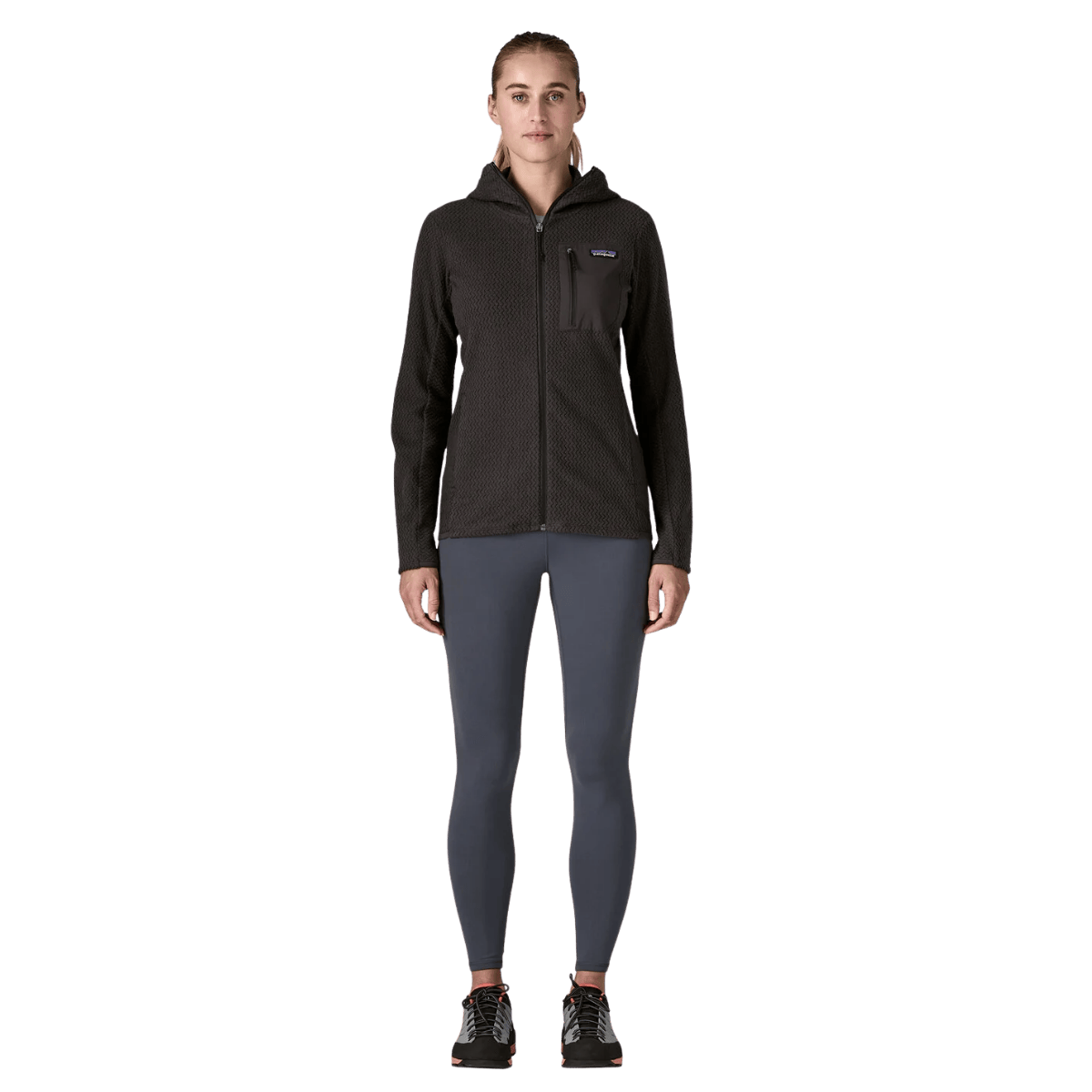 PATAGONIA WOMEN'S R1 AIR FULL ZIP HOODY - BLACK - FRONT FULL VIEW WW