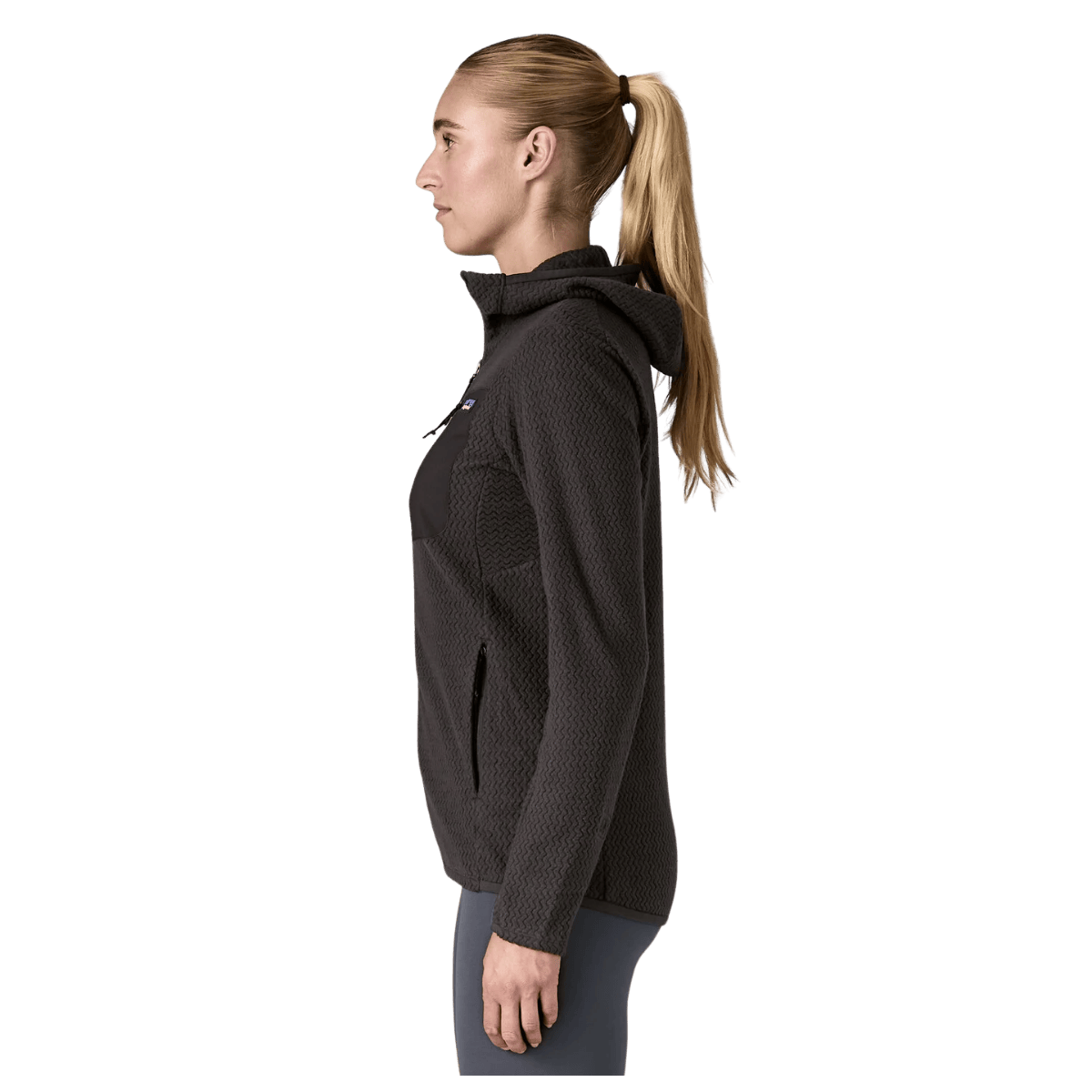 PATAGONIA WOMEN'S R1 AIR FULL ZIP HOODY - BLACK - SIDE VIEW WW