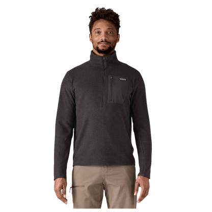 PATAGONIA MEN'S R1 AIR ZIP-NECK JACQUARD FLEECE PULLOVER - BLACK - FRONT VIEW WW