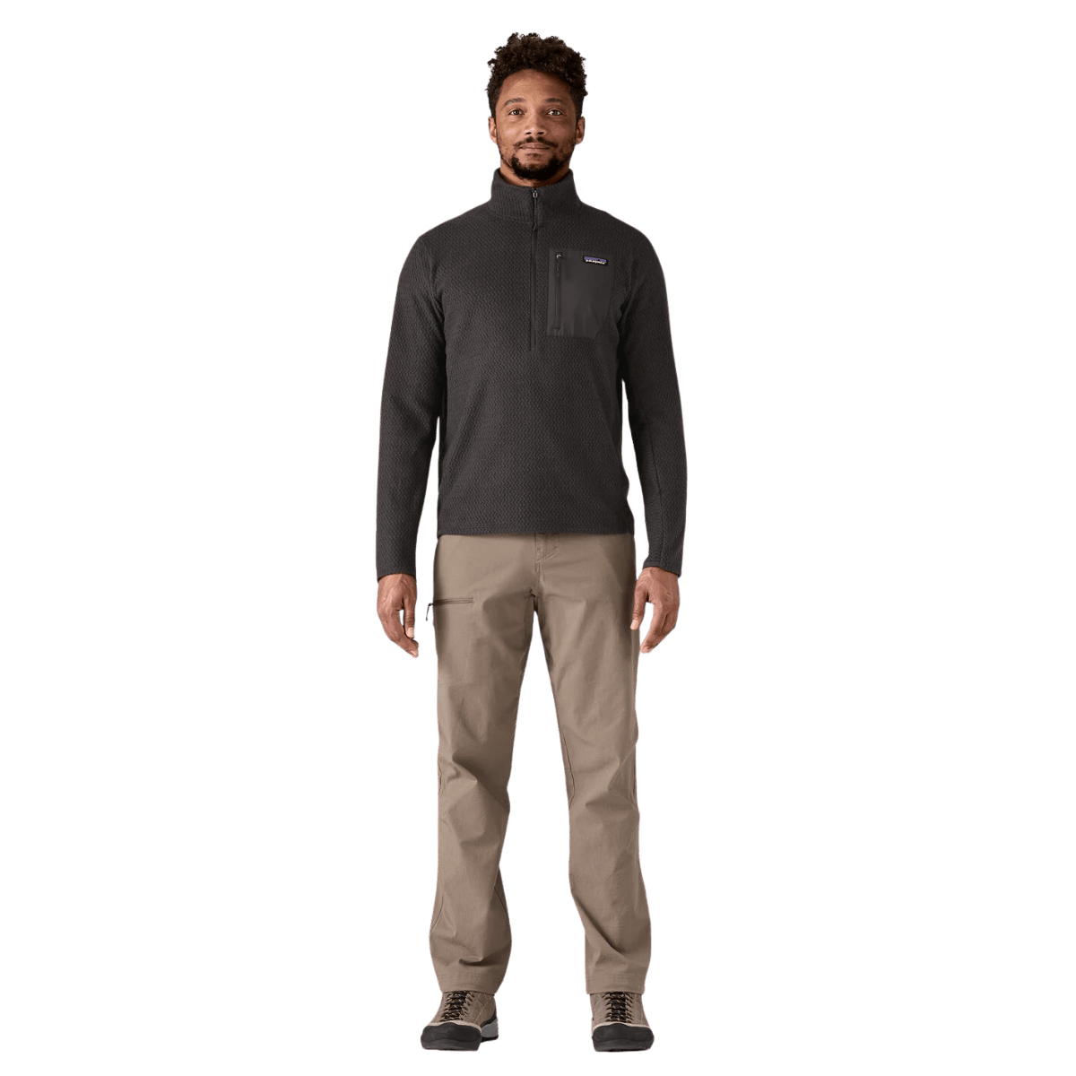 PATAGONIA MEN'S R1 AIR ZIP-NECK JACQUARD FLEECE PULLOVER - BLACK - FRONT FULL VIEW WW