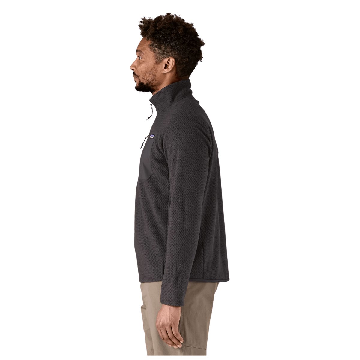PATAGONIA MEN'S R1 AIR ZIP-NECK JACQUARD FLEECE PULLOVER - BLACK - SIDE VIEW WW