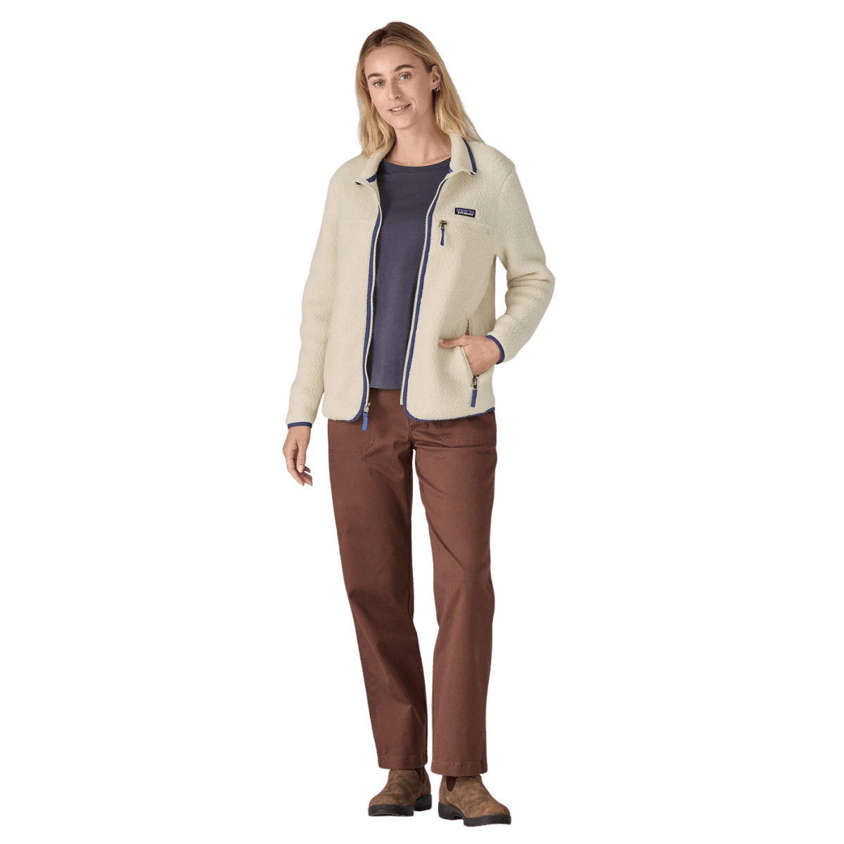 PATAGONIA WOMEN'S RETRO PILE SHEARLING FLEECE JACKET - NATURAL - FRONT FULL VIEW WW
