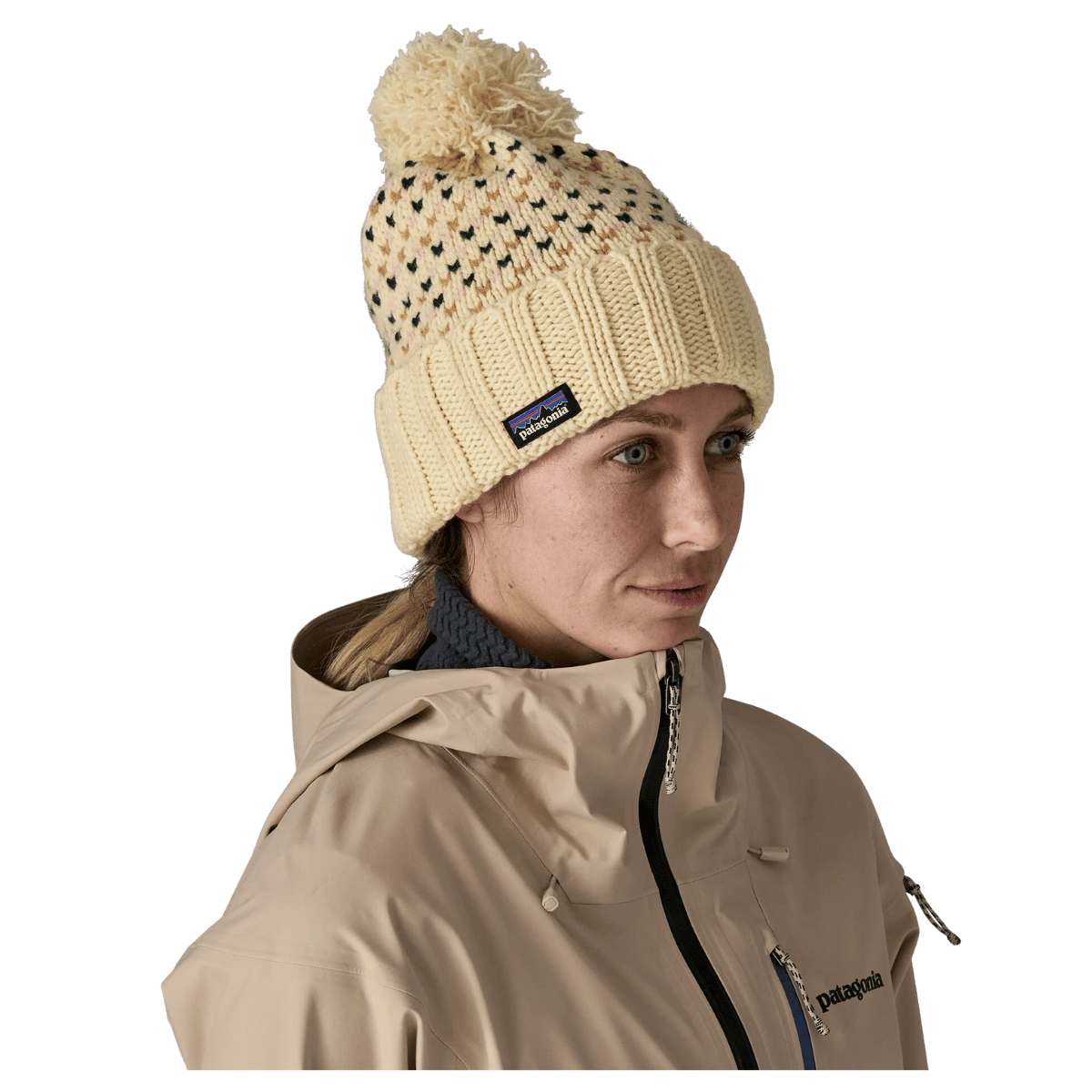 PATAGONIA WOMEN SNOWBELLE WINTER BEANIE - CONFETTI NATURAL - SIDE VIEW WW