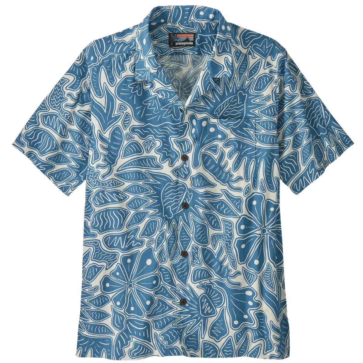 PATAGONIA TIDAL THREADS CAMP SHIRT - BEES & FLOWERS: STILL BLUE FRONT